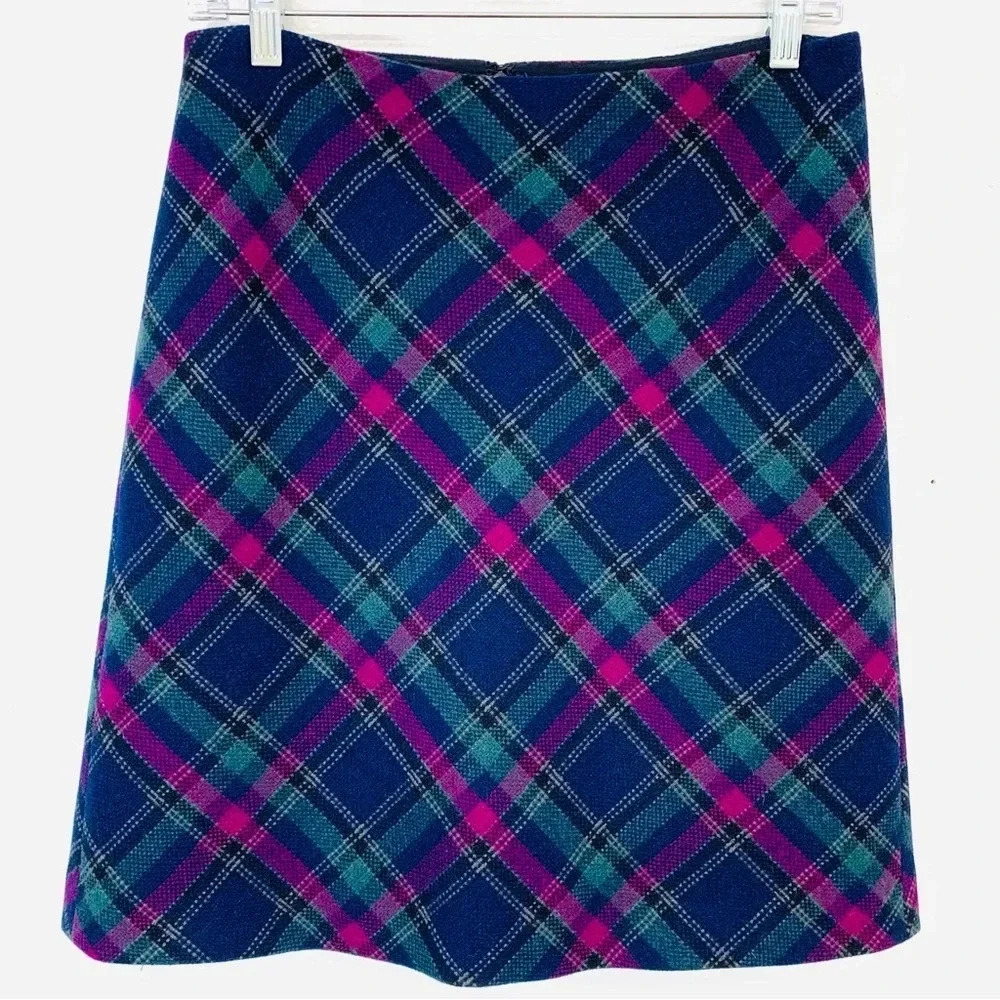 Talbots Plaid Skirt Size 4  Wool Purple Blue Lined Above Knee Preppy School Work